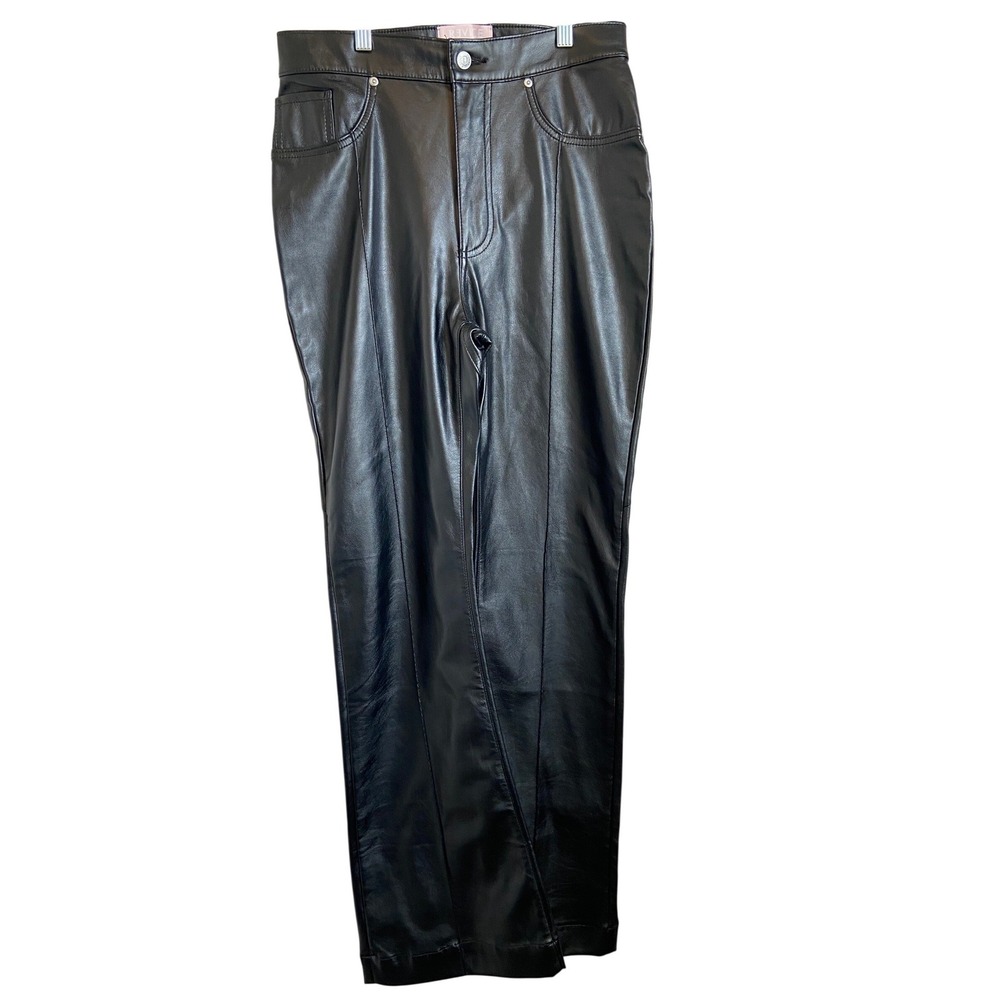 Revice Black Vegan Leather Star Seam Straight Leg Pants Womens 32 High Rise